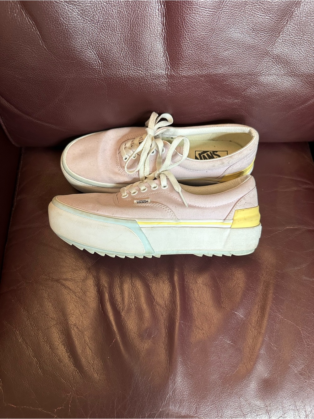 Vans Women's Pink Canvas Platform Sneakers with Yellow Accent